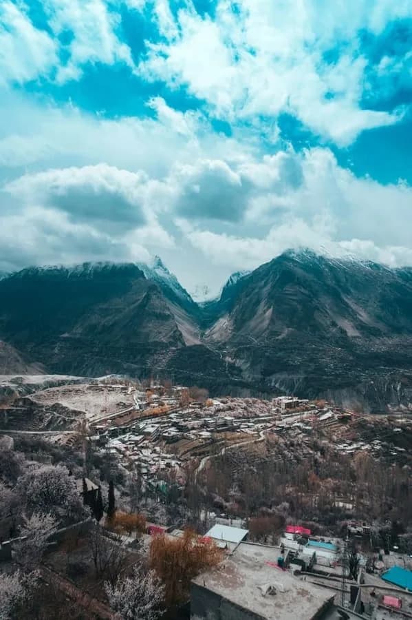 Hunza valley beneath the surrounding peaks
